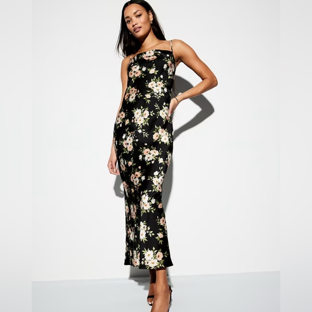The Occasion by Old Navy Black and Pink Floral Satin Cowl Maxi Dress